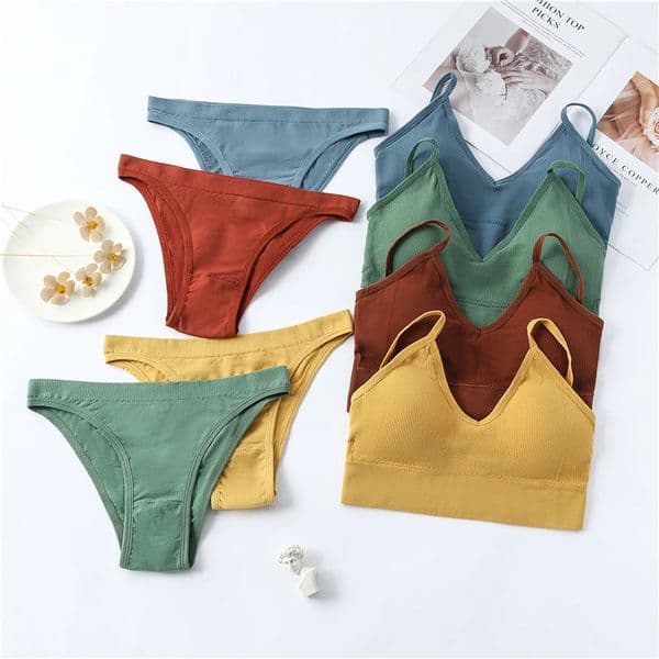 2PCS Bra Set Women Underwear Sexy Bralette Female Lingerie Ribbed Tops Seamless Wire Free Panty 241115Z