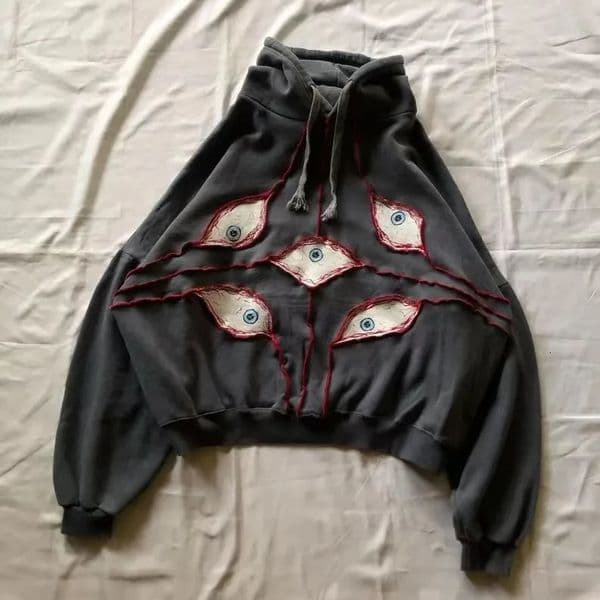 Y2K Hoodie Hip Hop Gothic Eye Patchwork Loose Pullover Womens American Retro Street Y2k Sweater Punk Casual Clothing 241115