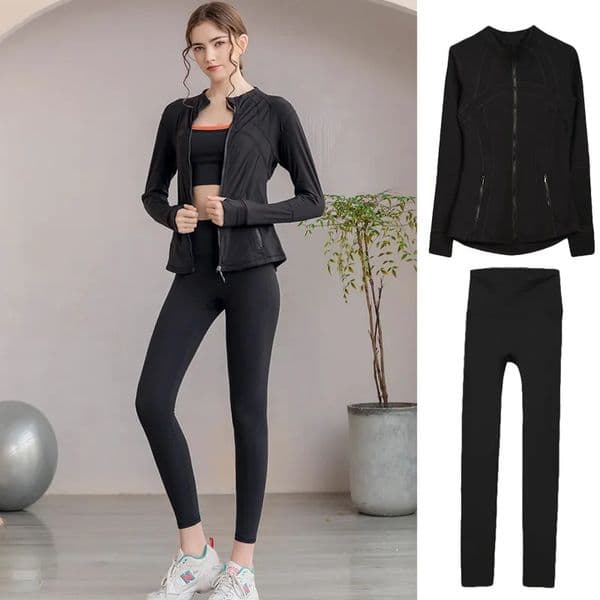 Workout set Yoga sets Jacket Define Align High Waist Sports Suit close High waist Pants leggings flared pants Long Sleeve Running speed up Training Gym clothes thumbnail 2