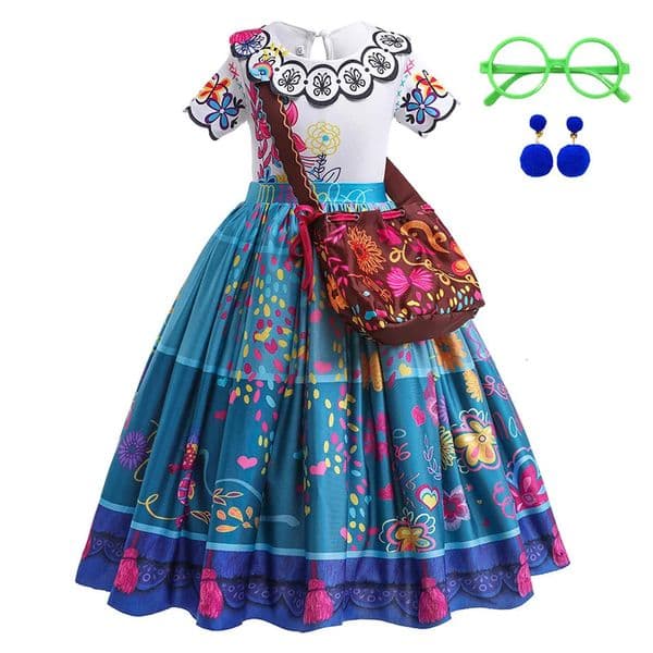 2026 New Girls Princess Costume Children Encanto Halloween Swing Flared Clothes Kids Printed Mirabel Cartoon Fantasy Cosplay Dress Designer