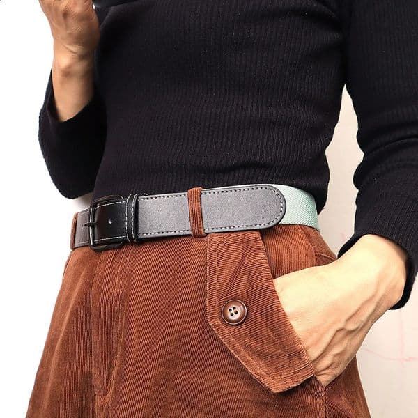 Mens and womens universal elastic belts made of 35 mm wide leather spliced with nylon fabric suitable for wearing 241116