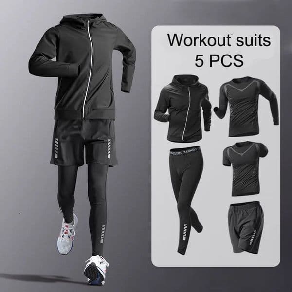5pcs Mens Compression Sportswear Suit GYM Tight Sports Yoga Sets Workout Jogging MMA Fitness Clothing Tracksuit Pants Sporting 241116