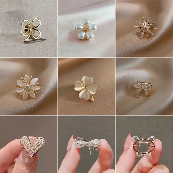 Fashion Brooch Set Flower Bow Brooches for Women Metal Anti Lapel Pin Fixed Clothes Pins Sweater Coat Clothing Accessories y241116