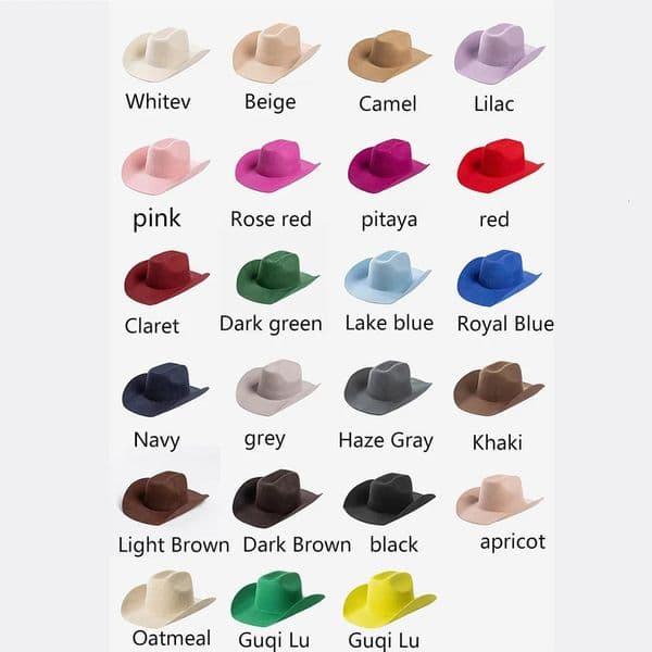 Cowboy hat autumn and winter wool cowboy hat jazz hat European and American fashion casual rolled edge wool felt cowboy hat 241116