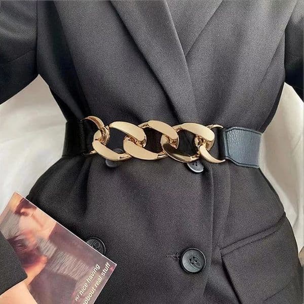 Gold chain belt elastic silver metal waist belts for women ceinture femme stretch cummerbunds ladies coat ketting riem waistband 241116