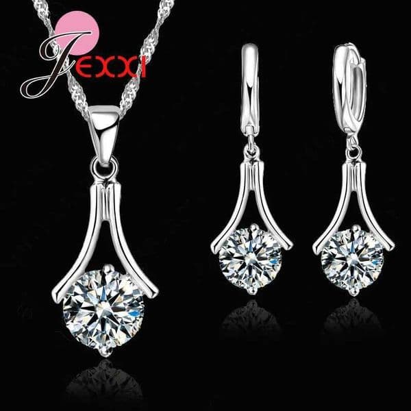 Simple and elegant jewelry set genuine 925 sterling silver pendant necklace womens ring earrings exquisite Bijoux wedding ceremony gifts W241116