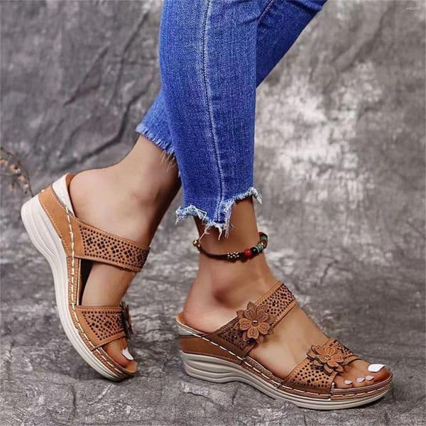 Sandals 11 Wide For Women Slip-On Wedges Fashion Flowers Beach Breathable Toe Shoes Women'S Neon Zapatos