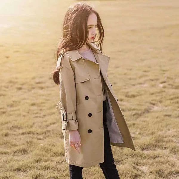 High Quality 4-12 year old teenage girls long trench coat new fashion British sled windproof jacket girls spring and autumn childrens clothing T241116