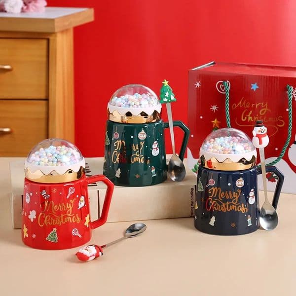 Designer Cup 480Ml Christmas Mugs With Lid Santa Claus Spoon Large Capacity Cute coffee mug Creative Coffee Cup Xmas Gift For Kid Milk Tea Mug Drinking 241116