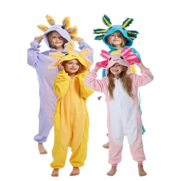 Kids Pink t Cute Cartoon Cosplay One Piece Pajamas Baby Animals Halloween Boys Girls Yellow axolotl Kigurumi Anime 241118