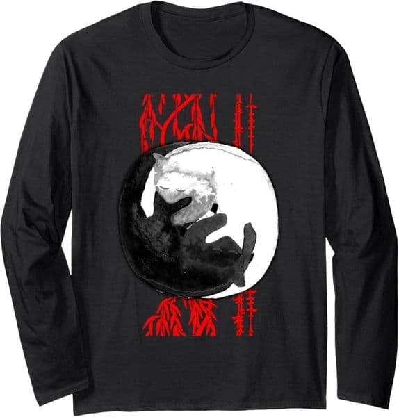 Long Sleeve Shirts for Men sweatshirt Yin Yang Cats Funny Cute Ying Yang Kitties Gift Long Sleeve Tee Streetwear Casual tops clothes cool