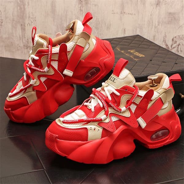 2024 New Men's Sneakers Summer Red Mesh Breathable Casual Shoes Lightweight Walking Men Shoes Soft Sole Tenis Fitness Shoes