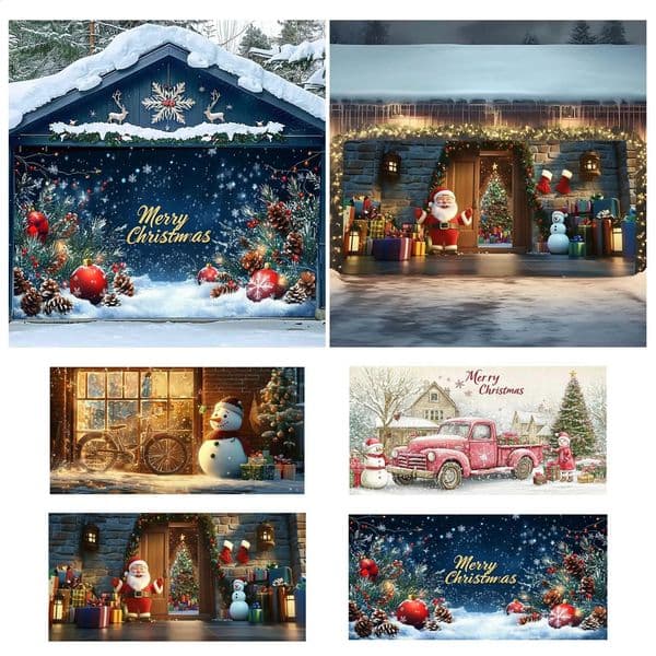 Christmas supplies living room big Christmas garage door cover garage door banner snow mist and confusing tape 241118