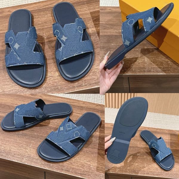 Oasis Mule 1AC69P Blue denim mule designer mule sandal mens mule pool mules smart casual look lightness suppleness mule denim sandals Flat Beach Holiday Mules