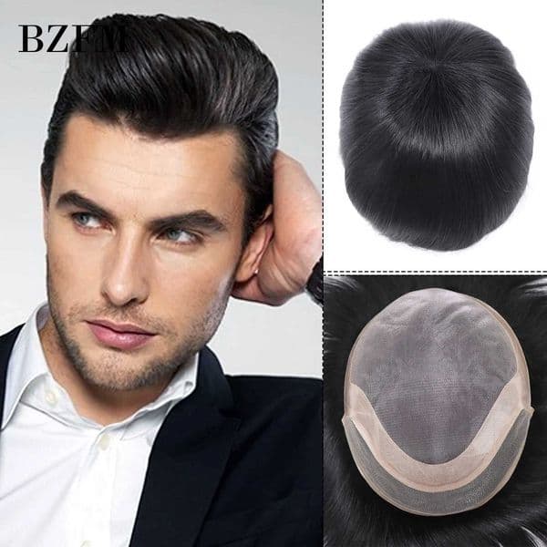 6-inch artificial hair mens Toupee single lace PU bottom waist hypnosis mens wig replacement system natural black hair unit M241118