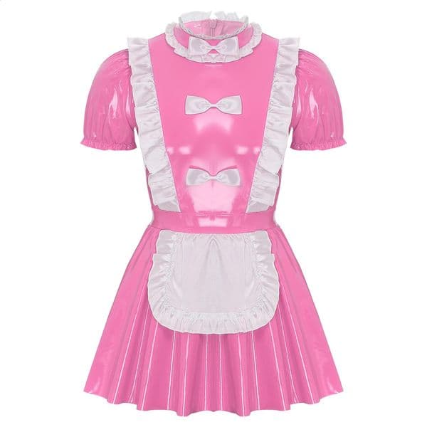 Mens Maid Dress Role Play Costumes Rave Party Carnival Naughty Maid Uniform Puff Sleeve A-Line Dresses Patent Leather Clubwear 241118