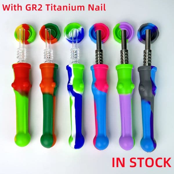 Silicone Nectar Collector kit with GR2 Titanium Nail Quartz Tips NC Kits nector collector mini silicone pipes for glass bong c7d29
