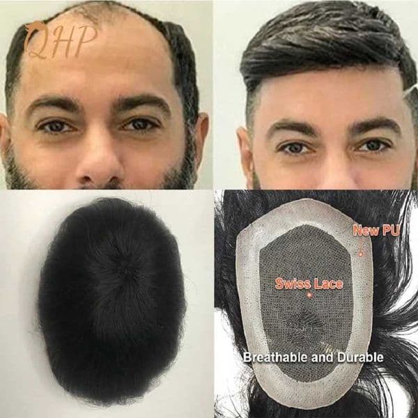 Mens Toupee real lace and Npu wig used for mens Karali beauty 6-inch Indian hair replacement system M241118