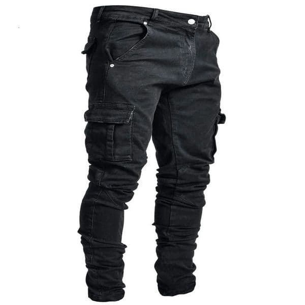 Jeans Men Black Cargo Pants Multi Pockets Denim Pantalones Blue Slim Fit Overol Hombre Fashion Casual Streetwear Trousers 3XL 241116
