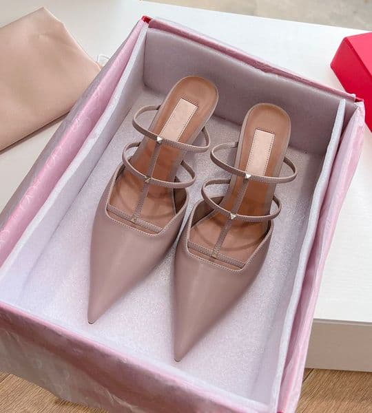 Italy Brand Women Mini Studs Wispy Mule Pointed Toe High Heels Party Wedding Lady Summer Luxury Walking EU35-43 With Box