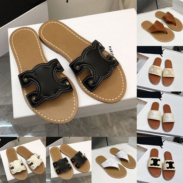Brands sandals For Womens Fashion Flip Flops Paris Leather Mules,2024 Luxury Slides,Luxe claquette Female,Flat Heels Slippers Sliders,Summer Beach Shoes