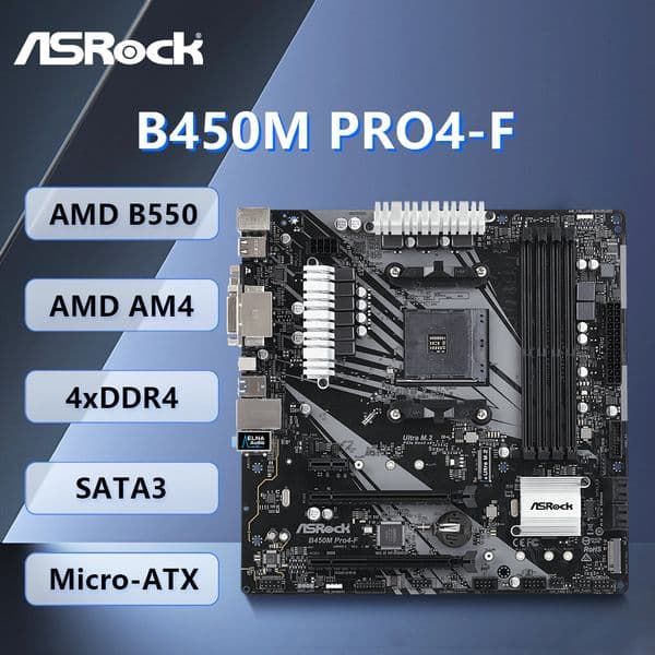 MSI B450M Pro4-F Motherboard Support Socket AM4 Ryzen 7 5700X3D 5800X3D R5 5650G CPU AMD B450 ChipsetDDR4PCIe 3.0ATX.