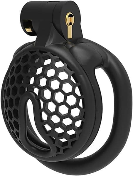 Sissy Chastity Cage Small Male Chastity Device Lock Design Plastic Penis Cage for Men BDSM Penis Cage Sex Toys for Couples (Flat Ring,Black)