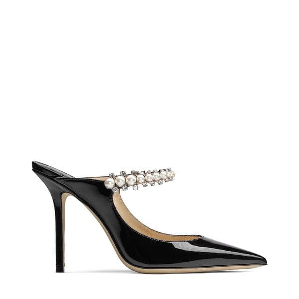 Women's high heel dress shoe BING 100mm mules sandals woman summer walk luxury designers balck patent leather pumps crystal strap pointed toe party heels sandal shoe