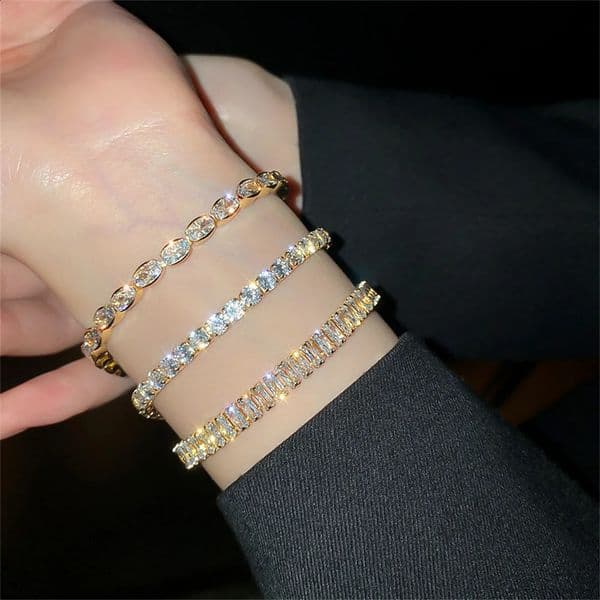 Stainless Steel Tennis Bracelets For Women Adjustable Cubic Zirconia Crystal Choker Bead Chain Pendant Necklace Fine Jewelry 241119