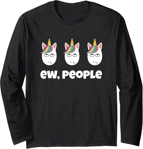 Long Sleeve Shirts for Men sweatshirt Funny, Ew People Unicorn Lovers 3 Unicorns Gift Long Sleeve Tee Streetwear Casual tops clothes cool