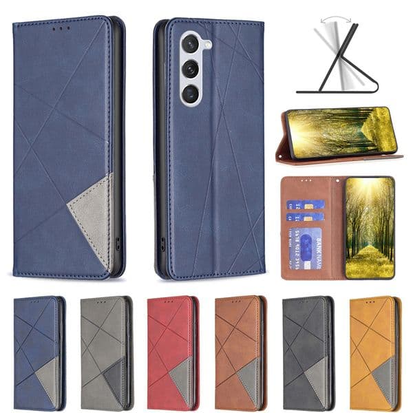 S26 Pro Geometry Leather Wallet Cases For Samsung S25 Edge A27 A57 A37 A56 A26 A16 A06 A36 S24 FE S23 Ultra Plus Vertical Hybrid Flip Cover Geometric Suck Pouch
