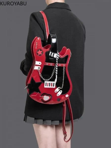 PU Guitar Backpack Harajuku Bag Creative Contrast Color Cute Shoulder Crossbody Backpacks Chic Japanese Bag Mochilas Mujer