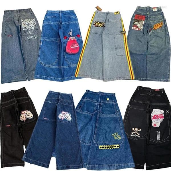 Men's Jeans JNCO Baggy Y2K Men Streetwear High Waisted Hip Hop Embroidered Clothing Harajuku Aesthetic Wide Leg W260307