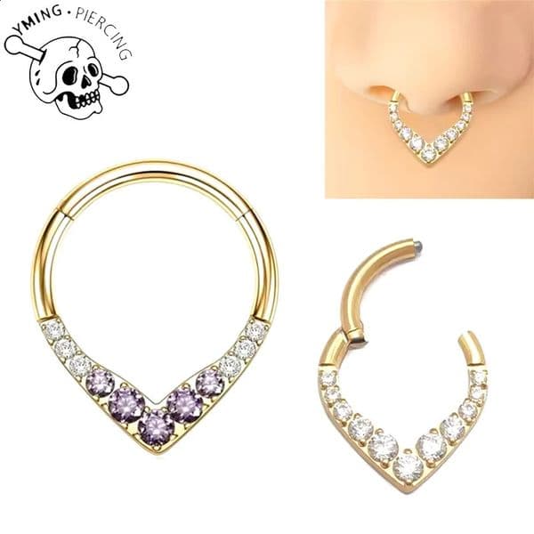 ASTM F136 16G Hinged Daith Earring Segment Hoop 8mm/10mm CZ Septum Clicker Nose Ring Piercing Body Jewelry 241120