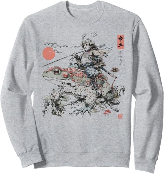 Long Sleeve Shirts for Men sweatshirt Samurai Warrior Riding Giant Frog Toad Japanese Art Sweatshirt T shirt Tee Streetwear Casual tops clothes cool