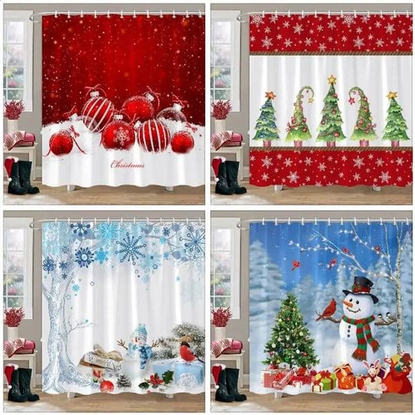 Christmas Gift Theme Shower Curtains Snowman Christmas Tree Mascot Ball Happy Year Washable Home Bath Curtain Bathroom Decor 241119