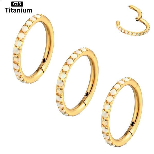 16G Implant Grade ATSM F136 Piercing Opal Septum Piercing Ring Clicker Earrings Nose Rings Piercing Body Jewelry For G23 241120