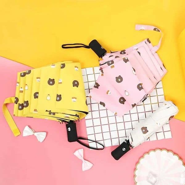 New Bear Umbrella Vinyl Sun Protective Sunshade Three Fold Automatic Umbrellas Brown Bear Umbrella Sun UmbrellasXJ241120