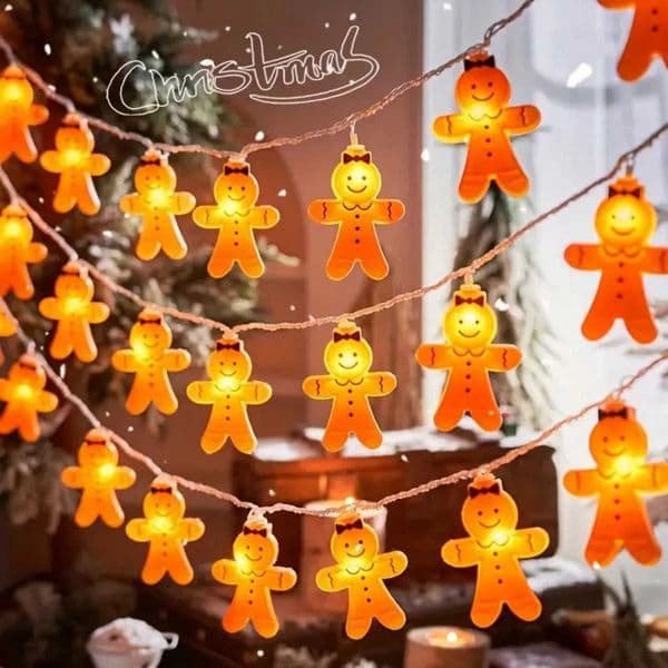 1pc 10/20 LED Ginger Bread Christmas LED String Lights Battery Powered Cute Men Women Ginger Bread Fairy Lamp For Bedroom Decor zyc241120