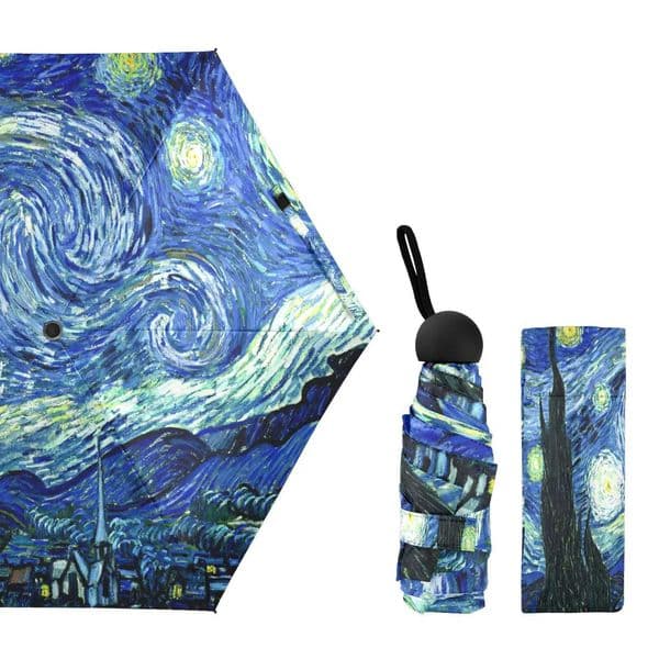 Classic Van Gogh Starry Night Mini Umbrella Five Folding UV Umbrella Rain Women Portable Outdoor Travel Pocket Umbrella ParasolXJ241120