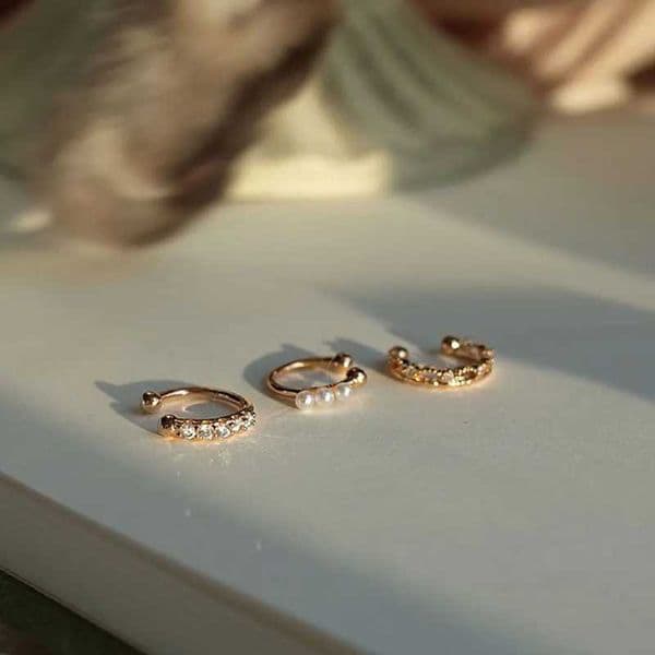 Korean 925 Silver Set Crystals Pearl Gold Earrings Fashion Ear Clip Female Temperament Earrings Personality Initial EarringsX241119