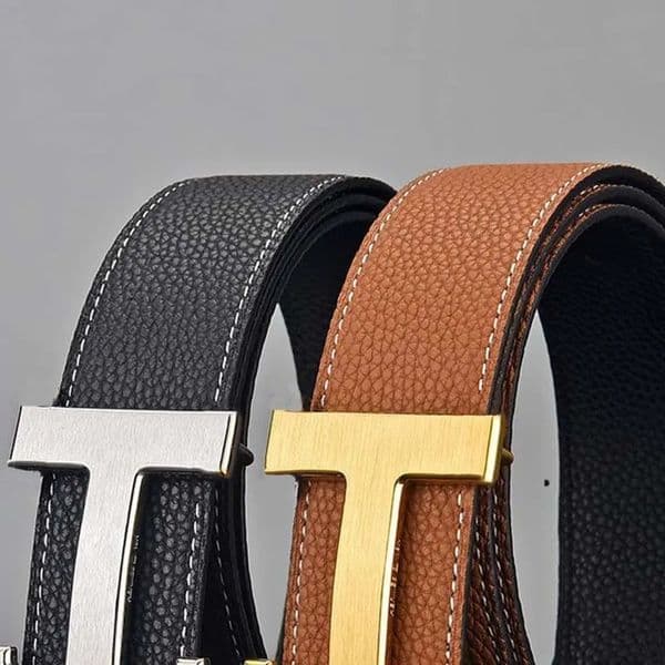 Classic H Buckle Genuine Leather Belt, Fashion Casual Business Adjustable Waist Strap For Unisex Men Women