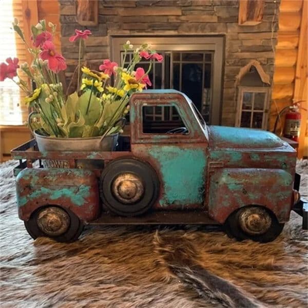 Retro Mini Truck Flower Pots Statue Room Decor Pickup Flowerpot Ornament Sculpture Resin Craft Home Decoraction Excluding Barre 241119