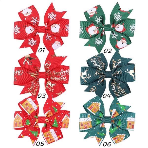 60 pieces/batch Christmas bow clip childrens and girls ribbon hair bow clip used for Christmas holiday baby hair accessories 241120 Y260528