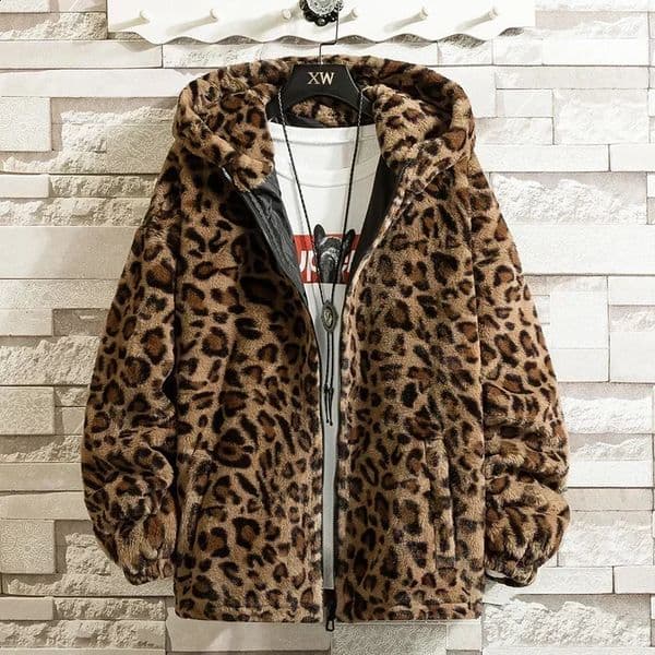 Leopard Print Jacket 2024 Winter Item Warm Thick Men Women Cotton Padded Hooded Jacket Loose Solid Casual Fashion Streetwear 241121