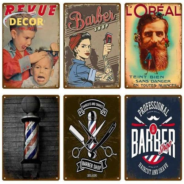 Vintage Barber Shop Tin Sign Poster Wall Posters Metal Signs Decorative Plate Kitchen Plaque Iron Decoration Accessories DecorXJ241120