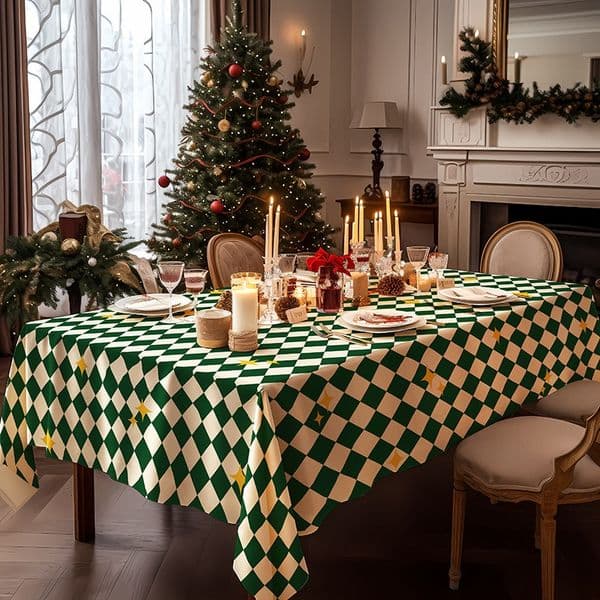 140x180cm Christmas Tablecloth Waterproof Dining Table Cover Red Tree Fabric Table Cloth for Holiday Party