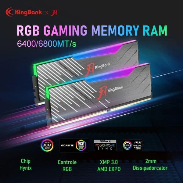 Kingbank DDR5 Memory Ram DDR5 6400MHz 6800MHz 32GB (16GB X2) 64GB ( 32GB X2) Memoria Ram DDR5 RGB XMP3.0 Computer Desktop New