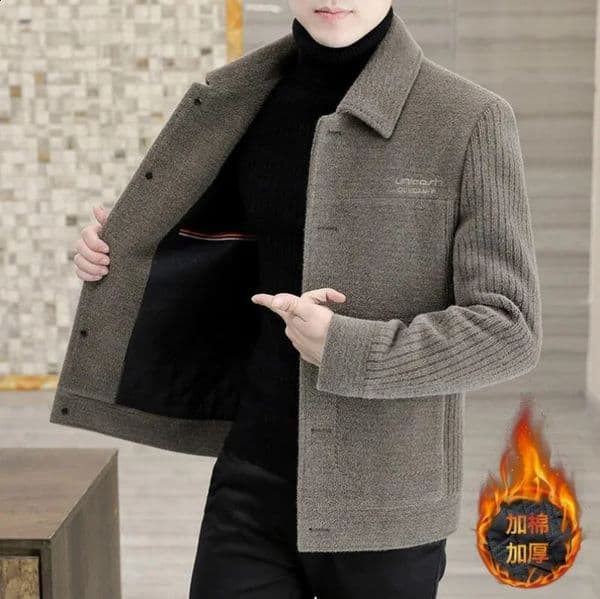 2024 Autumn Winter Mens Wool Blends Thickened Jacket Coat Korean Version Slim Fit Casual Business Short y241121