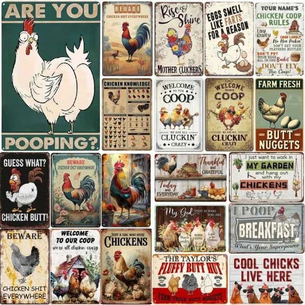 Vintage Metal Tin Poster Chicken Egg Themed Retro Metal Tin Signs Posters Plate Wall Decor for Bar Cafe Clubs Retro PlaqueXJ241120